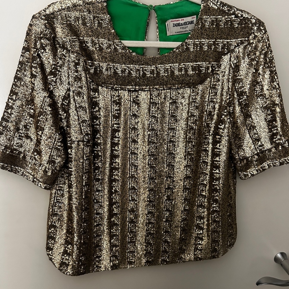 Zadig & Voltaire Metallic Gold and Black Blouse